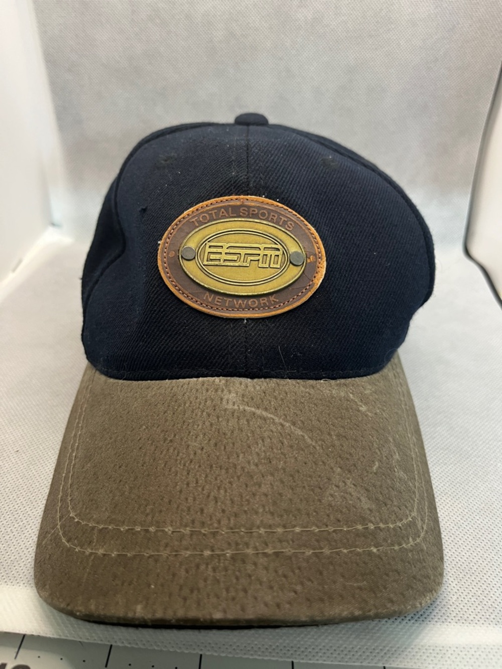 Vintage ESPN Total Sports Network Hat Leather Brim Strapback Black Cap